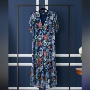 Hope & Ivy Floral Midi Dress Navy Button Front Short Sleeve Boho Womens 14 plus